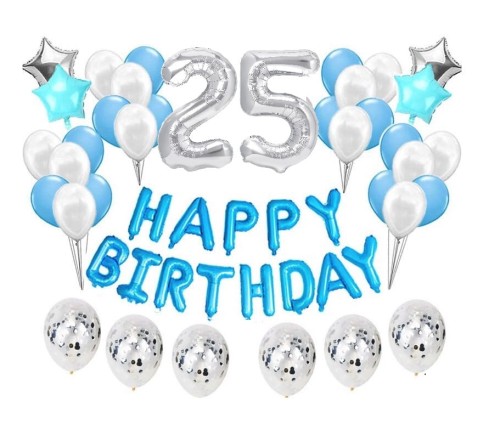 Duży zestaw balonów Niebieskie na 25 urodziny Happy Birthday