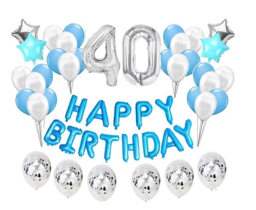 Duży zestaw balonów Niebieskie na 40 urodziny Happy Birthday