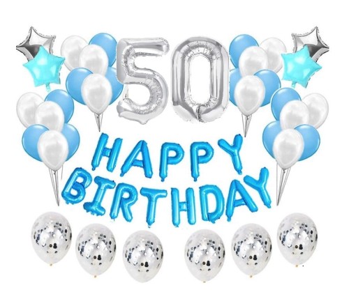Duży zestaw balonów Niebieskie na 50 urodziny Happy Birthday