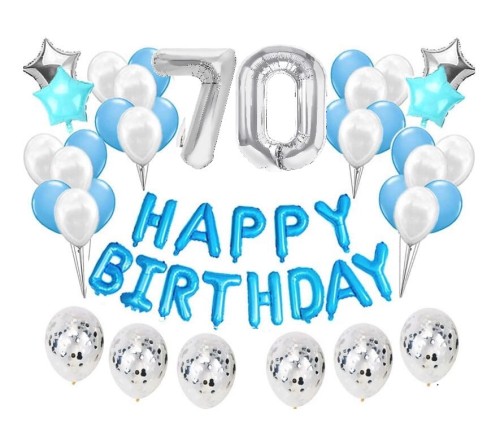 Duży zestaw balonów Niebieskie na 70 urodziny Happy Birthday