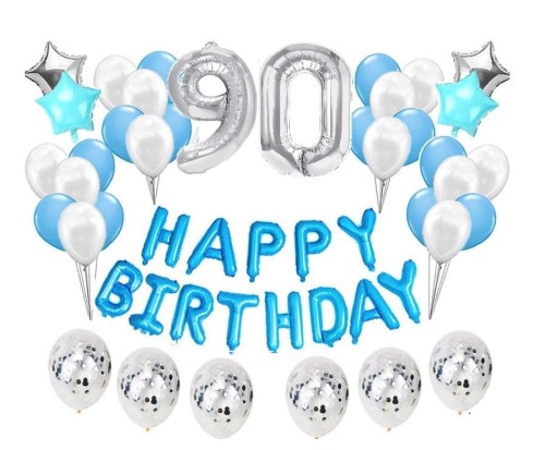 Duży zestaw balonów Niebieskie na 90 urodziny Happy Birthday