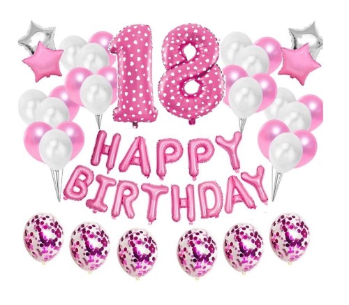 Zestaw balonów Różowe na 18 urodziny Happy Birthday