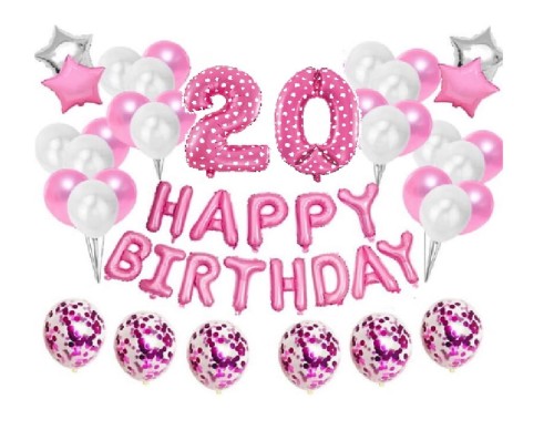 Zestaw balonów Różowe na 20 urodziny Happy Birthday
