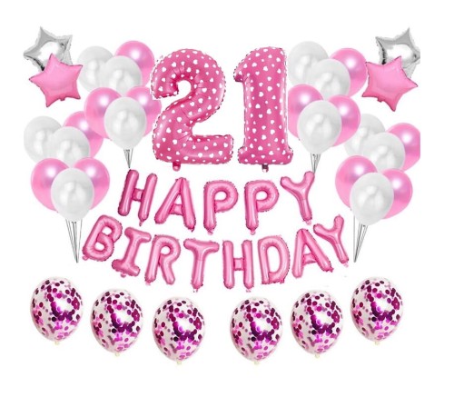 Zestaw balonów Różowe na 21 urodziny Happy Birthday
