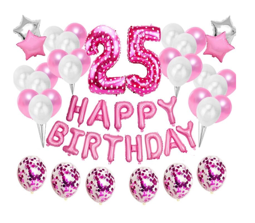 Zestaw balonów Różowe na 25 urodziny Happy Birthday
