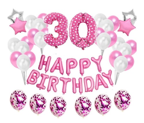 Zestaw balonów Różowe na 30 urodziny Happy Birthday