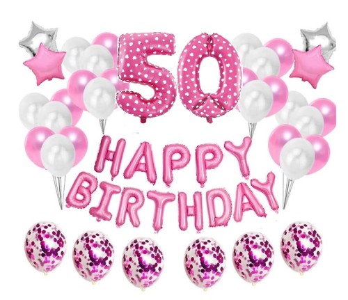 Zestaw balonów Różowe na 50 urodziny Happy Birthday