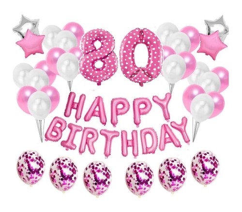 Zestaw balonów Różowe na 80 urodziny Happy Birthday