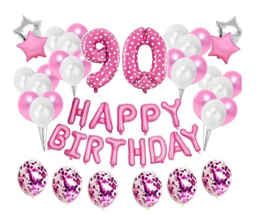 Zestaw balonów Różowe na 90 urodziny Happy Birthday