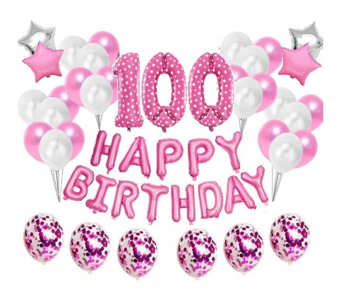 Zestaw balonów Różowe na 100 urodziny Happy Birthday