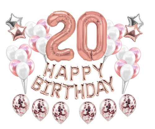 Duży zestaw balonów Rose Gold na 20 urodziny Happy