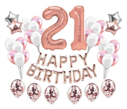 Duży zestaw balonów Rose Gold na 21 urodziny Happy