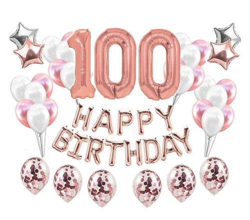 Duży zestaw balonów Rose Gold na 100 urodziny Happy