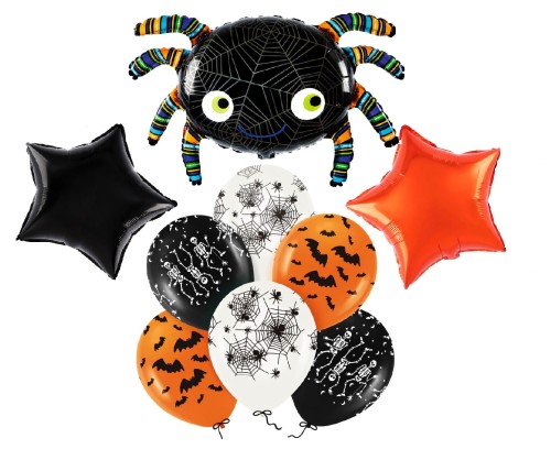 Balony na Halloween zestaw Pająk Pajęczyny dekoracje pomarańczowo czarne