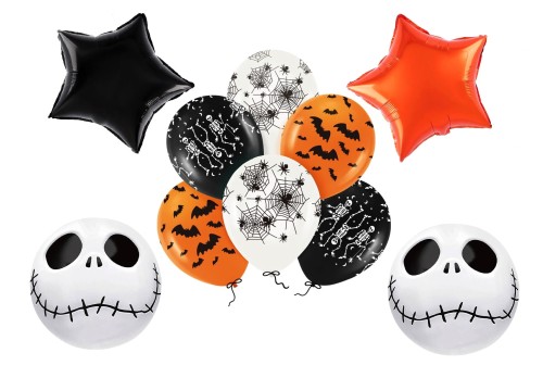 Balony na Halloween zestaw Czaszki Nietoperze ozdoby pomarańczowo czarne