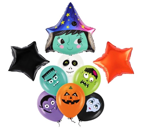 Balony na Halloween zestaw Czarownica Zombi Potworki kolorowe dekoracje balony