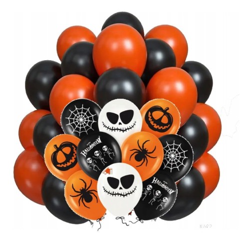 Zestaw balonów na Halloween pomarańczowo czarne Pajęczyny Dynie Czaszki