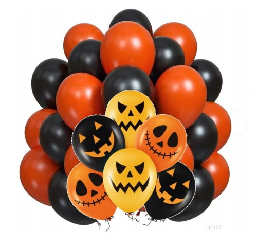 Zestaw balonów na Halloween pomarańczowo czarne Balony Dynie Stworki
