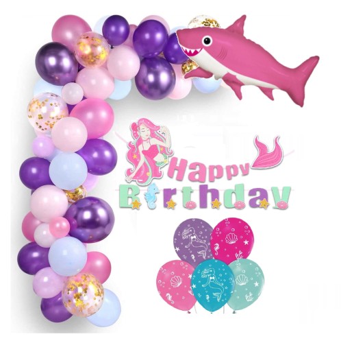 Girlanda balonowa fioletowo różowa na Urodziny Morskie Rekin Syrenka
