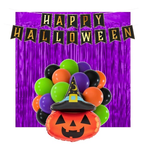 Zestaw dekoracji na Halloween Balony Kurtyna Dynia Baner Balony