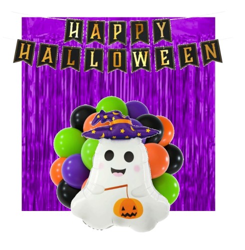 Zestaw dekoracji na Halloween Balony Kurtyna Dynia Baner Duch z Dynią
