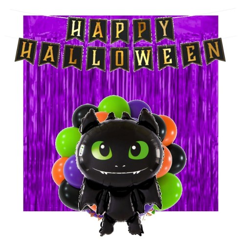 Zestaw dekoracji na Halloween Balony Kurtyna fioletowa ścianka Smok