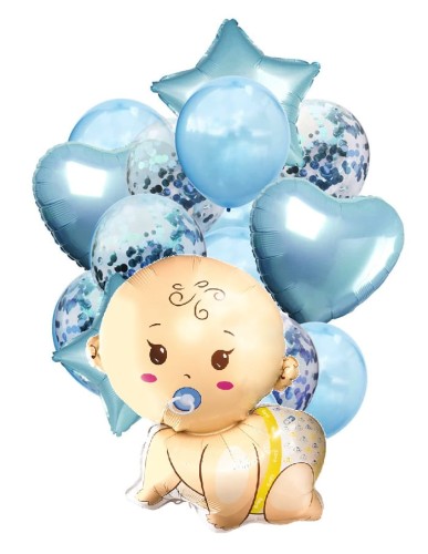 Zestaw balonów foliowych na Powitanie Witaj w domu Chłopiec baby blue