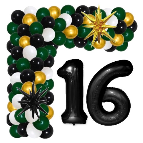 Girlanda balonowa butelkowa zieleń z Cyframi na 16 Urodziny balony z taśmą