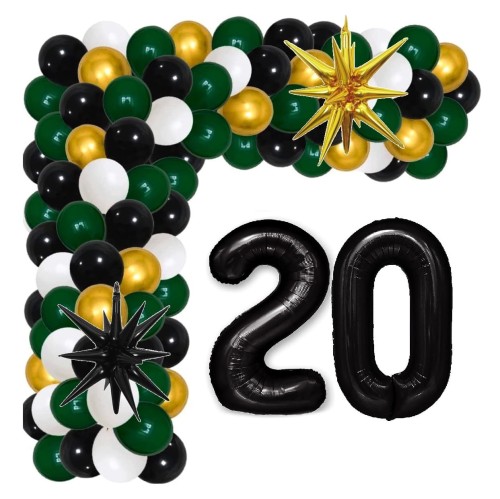 Girlanda balonowa butelkowa zieleń z Cyframi na 20 Urodziny balony z taśmą