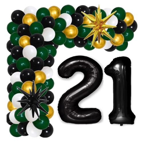 Girlanda balonowa butelkowa zieleń z Cyframi na 21 Urodziny balony z taśmą