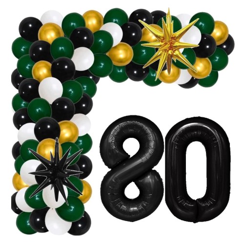 Girlanda balonowa butelkowa zieleń z Cyframi na 80 Urodziny balony z taśmą