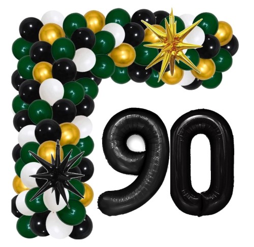 Girlanda balonowa butelkowa zieleń z Cyframi na 90 Urodziny balony z taśmą