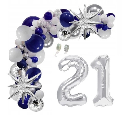 Girlanda balonowa zestaw z taśmą granatowo srebrna na 21 urodziny INSTRUKCJA