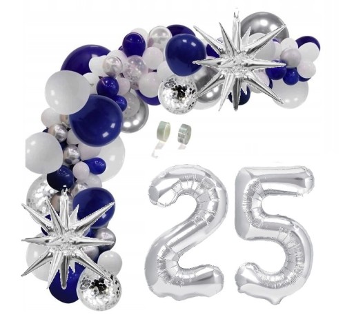 Girlanda balonowa zestaw z taśmą granatowo srebrna na 25 urodziny INSTRUKCJA