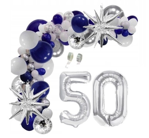 Girlanda balonowa zestaw z taśmą granatowo srebrna na 50 urodziny INSTRUKCJA
