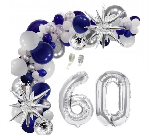 Girlanda balonowa zestaw z taśmą granatowo srebrna na 60 urodziny INSTRUKCJA