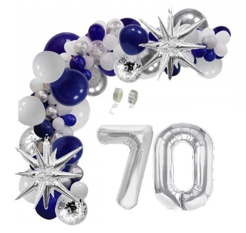 Girlanda balonowa zestaw z taśmą granatowo srebrna na 70 urodziny INSTRUKCJA