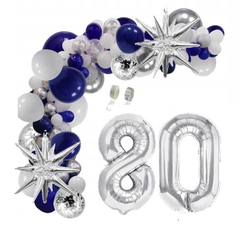 Girlanda balonowa zestaw z taśmą granatowo srebrna na 80 urodziny INSTRUKCJA