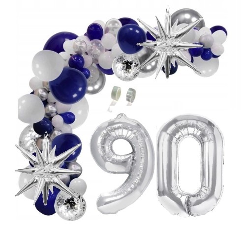 Girlanda balonowa zestaw z taśmą granatowo srebrna na 90 urodziny INSTRUKCJA
