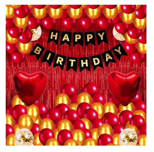 Zestaw Balony na Urodziny czerwono złote Baner Kurtyna Dekoracje dla żony