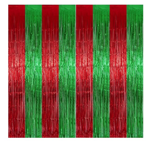 Zestaw kurtyn foliowych zasłon Boże Narodzenie Mikołajki czerwono zielone