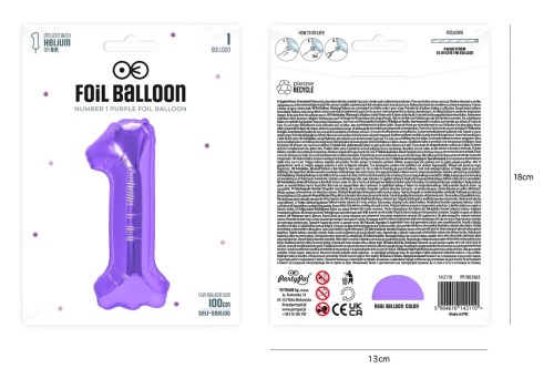 Balon foliowy cyfra 1 fioletowa 100cm OPAKOWANIE