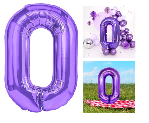 Balon foliowy cyfra 0 fioletowy 100cm miniatura