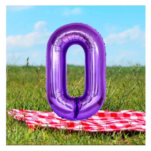 Balon foliowy cyfra 0 fioletowy 100cm w tle