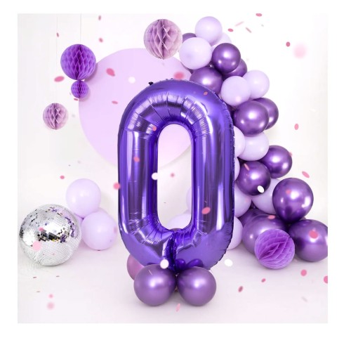 Balon foliowy cyfra 0 fioletowy 100cm aranżacja