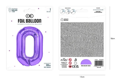 Balon foliowy cyfra 0 fioletowy 100cm opakowanie