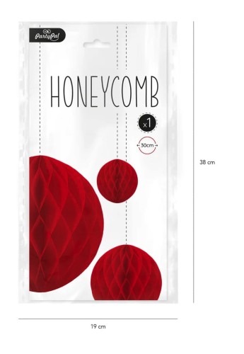 Honeycomb bibułowy, czerwony, 20 cm