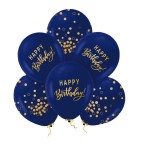 Balony lateksowe z nadrukiem Happy Birthday granatowo-złote 12cali 6szt. zestaw