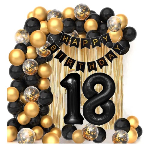 Girlanda balonowa złoto czarna ścianka na 18 Urodziny