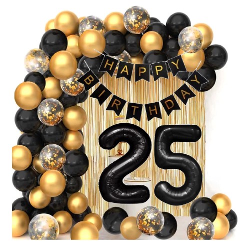 Girlanda balonowa złoto czarna ścianka na 25 Urodziny